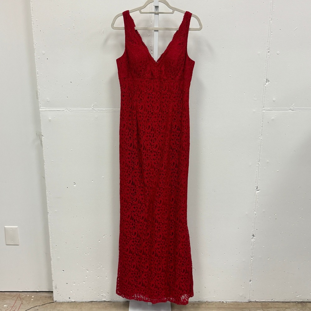 Aidan Mattox Red Lace V-Neck Column Gown Formal Evening Dress Size 12